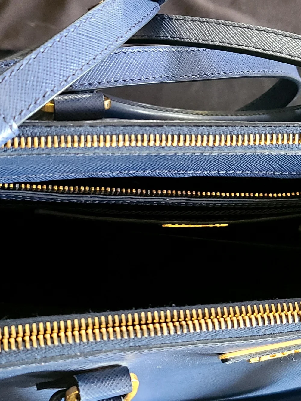 Prada Navy Saffiano Leather Satchel with Gold Hardware